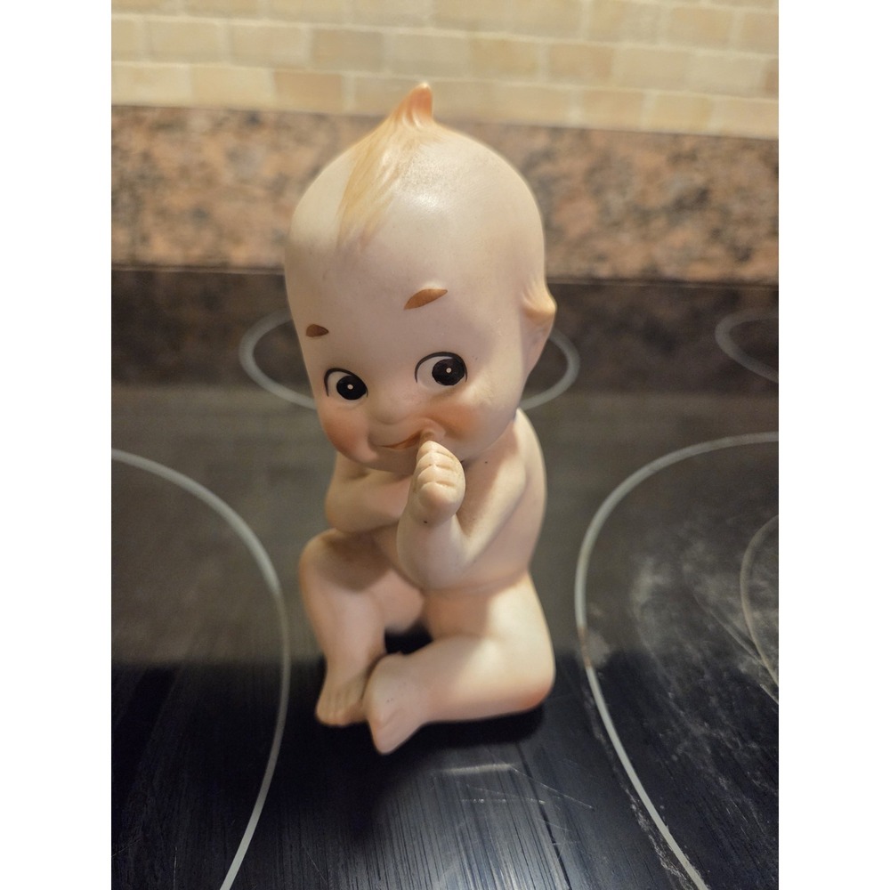 Vintage Lefton Kewpie Baby Doll Bisque Figurine  Blue Wing Angel Cupid